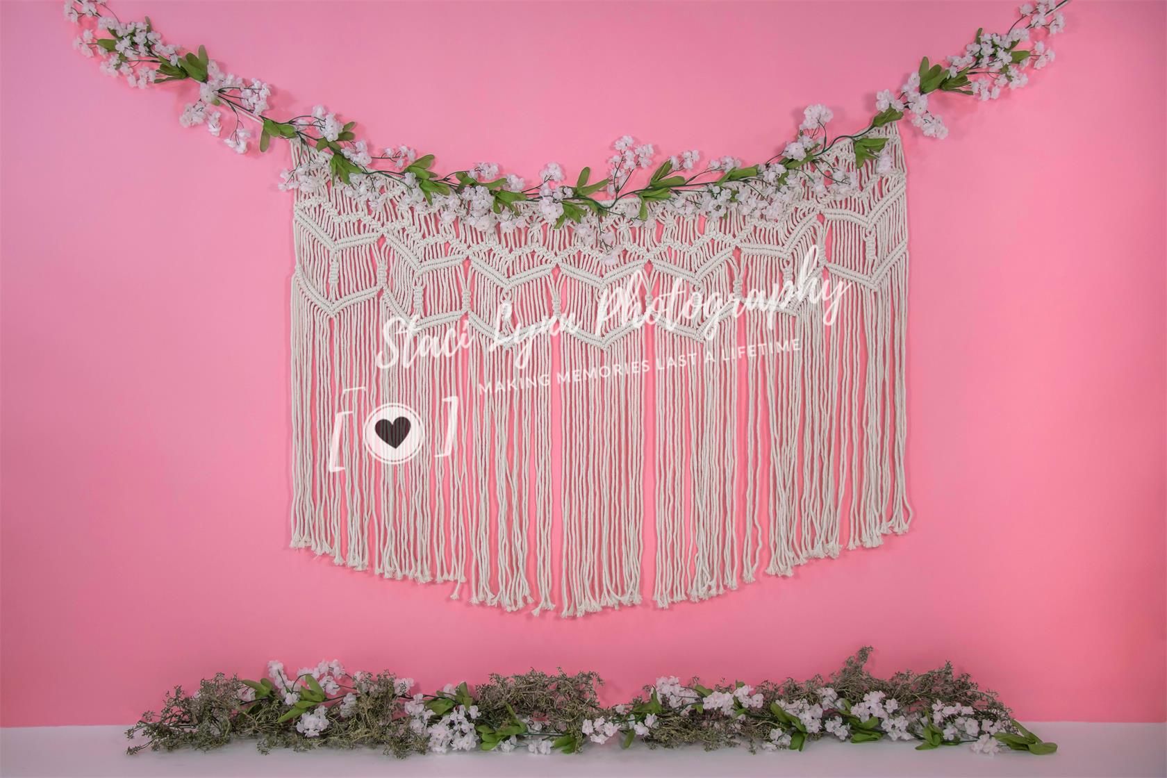 Kate Spring Pink Floral and Macramé Backdrop Designed By Stacilynnphotography