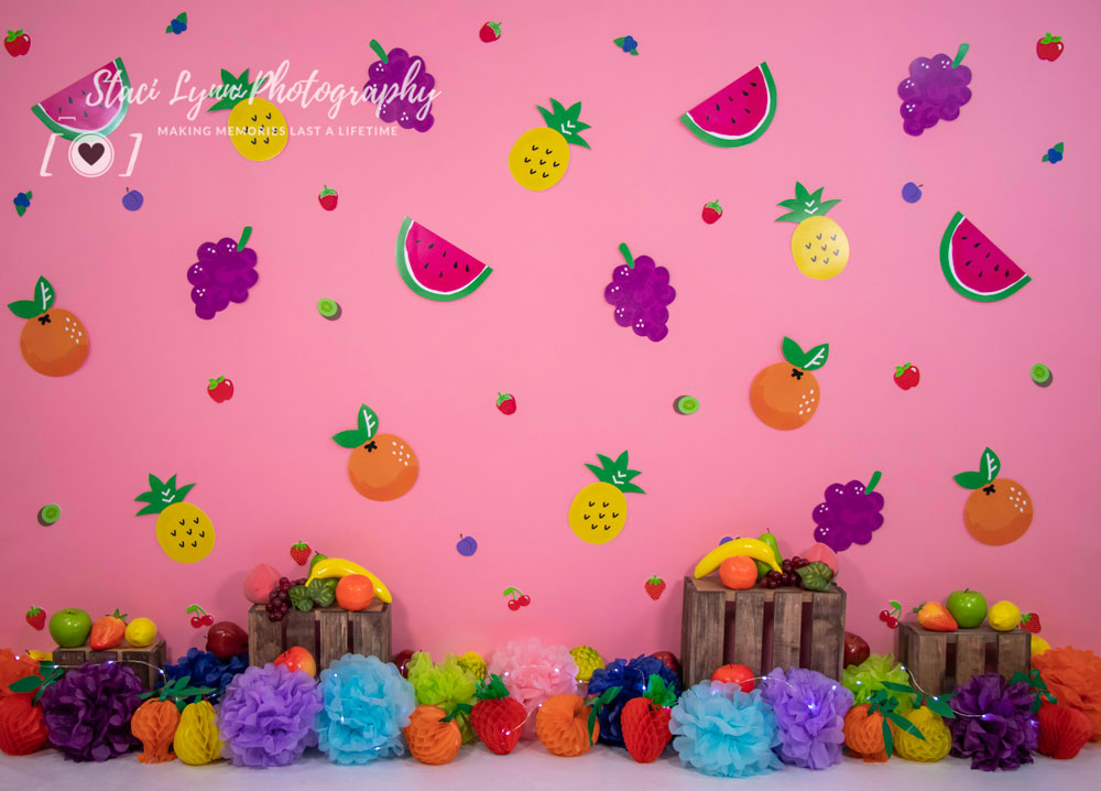 Kate Colorful Tutti Frutti Children Cake Smash Backdrop Designed By Staci Lynn Photography