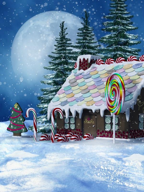 Kate Candy Gingerbread House Moon Backdrop for Christmas Photography - Kate backdrop UK