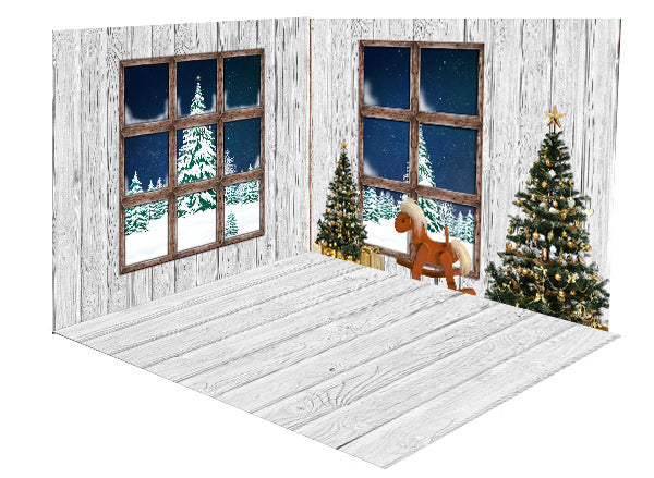 Kate Christmas Trees White Wooden Floor Window room set -UK