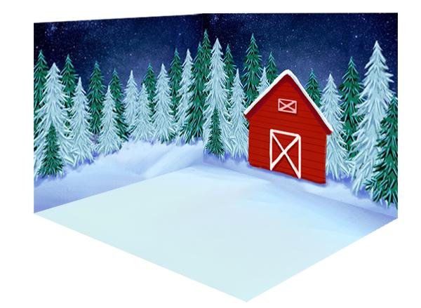 Kate Winter/Christmas Backdrop Snow Forest Red House Room Set