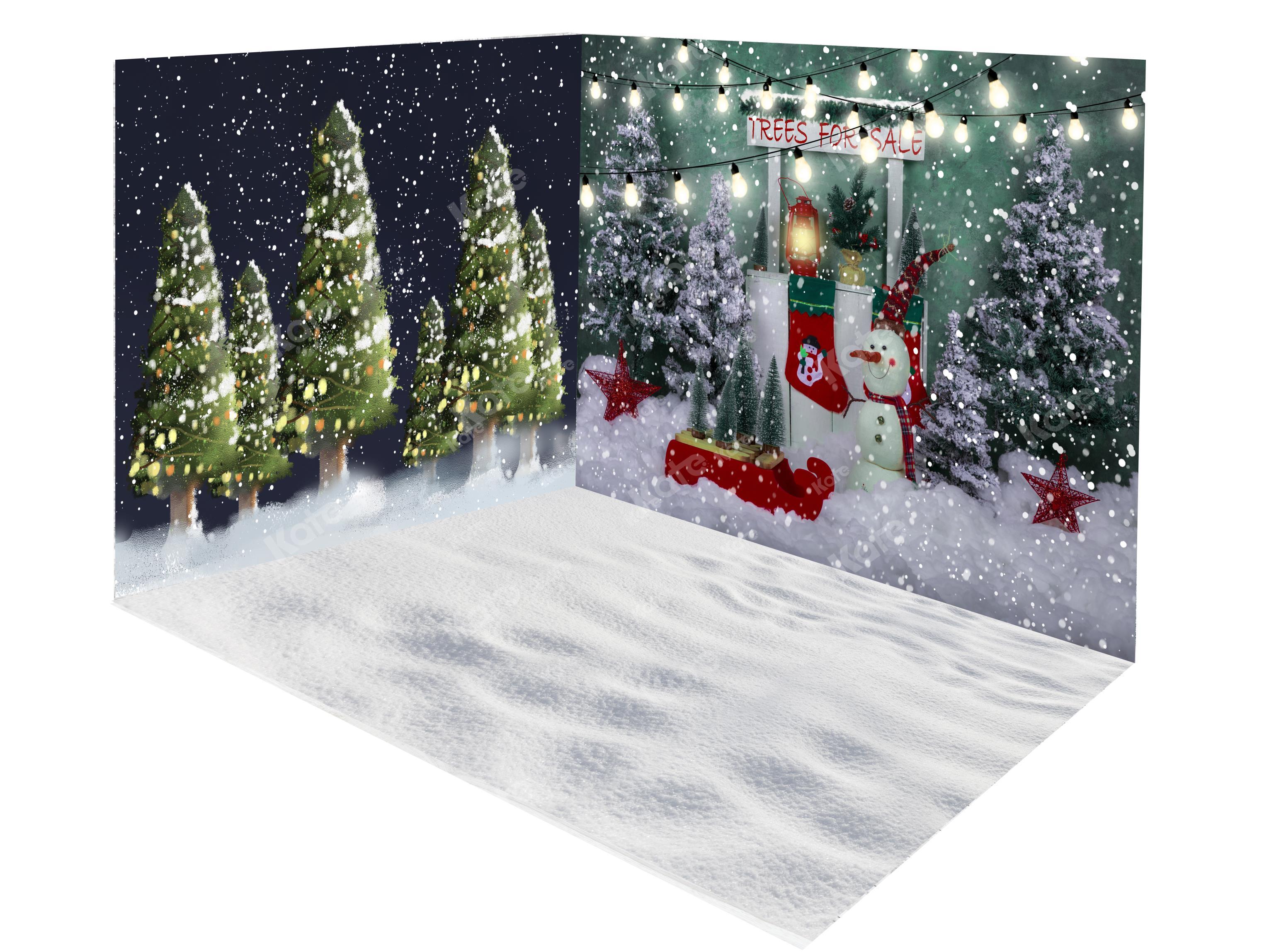 Kate Christmas Trees Snowman Stand Backdrop Room Set