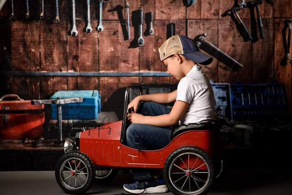 Kate Tool shelf against a table vintage garage backdrop for boy/Father's Day