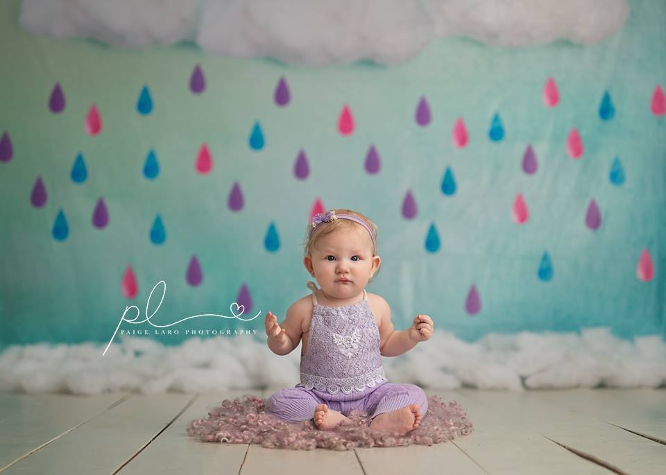 Kate Clouds And Colored Rain Baby Shower Backdrop for Photography designed by Jerry_Sina