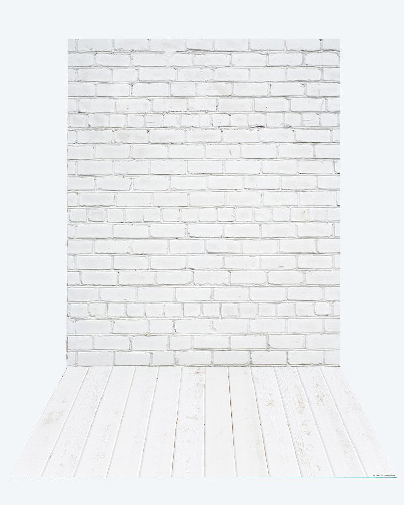 Kate White Brick Wall backdrop + White Wood Rubber Floor Mat