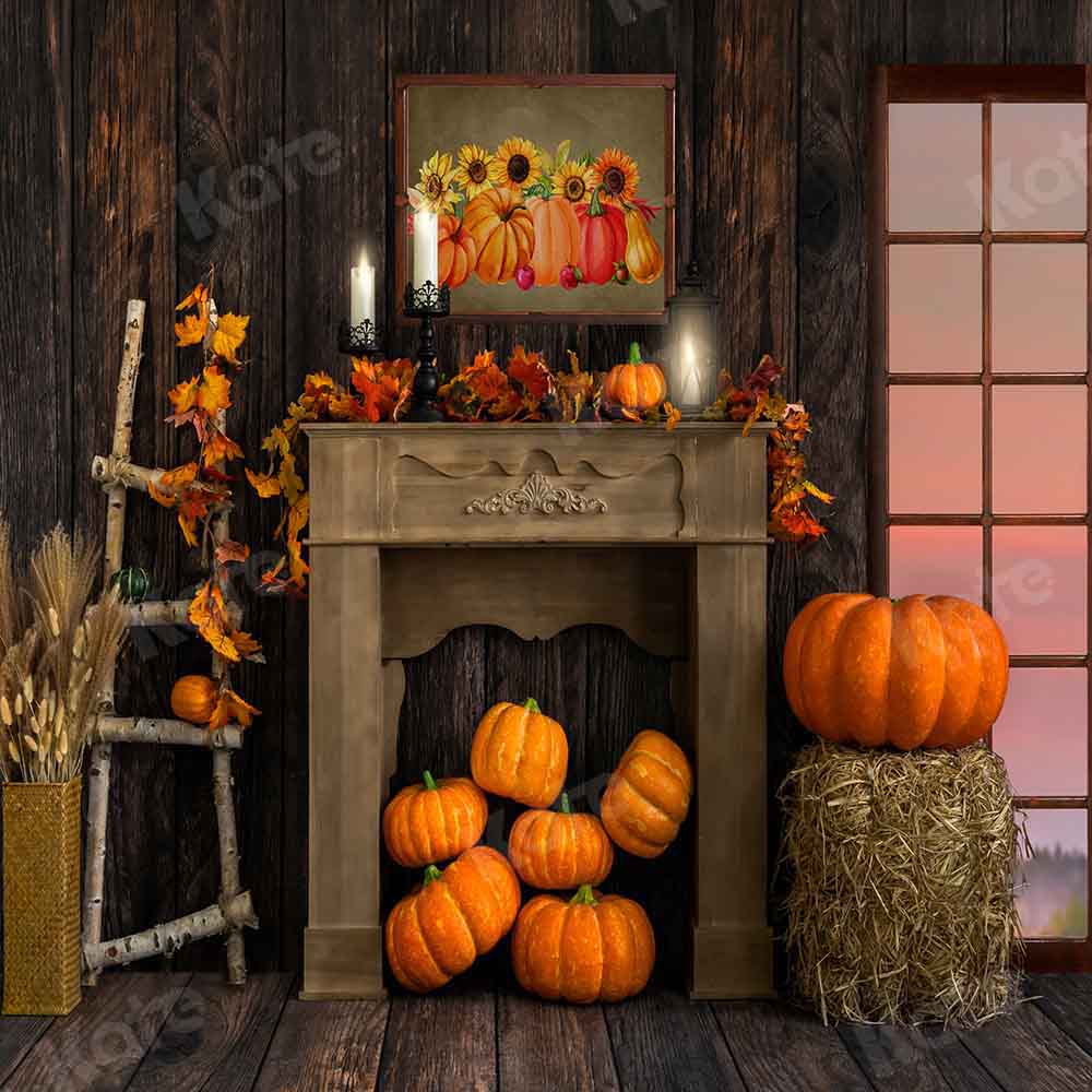 Kate Autumn Pumpkin Backdrop Wood Grain Designed by Emetselch