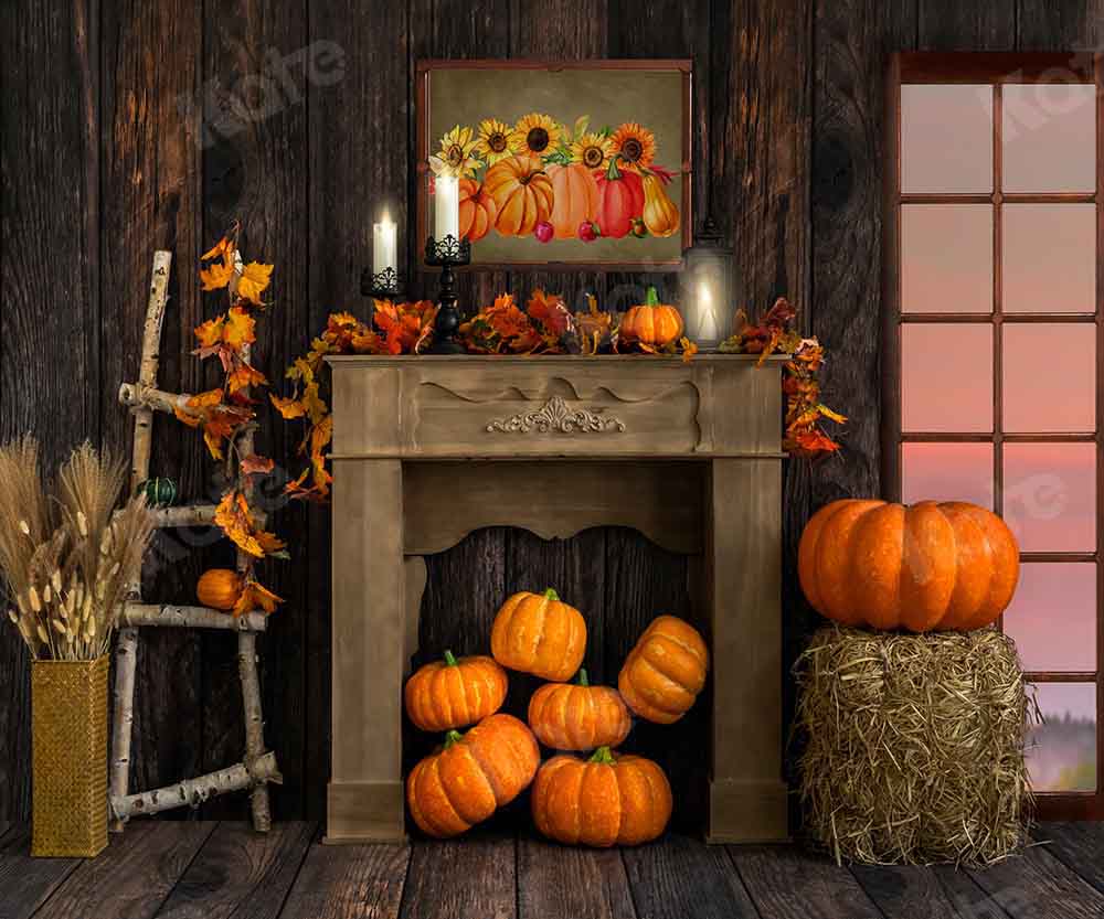 Kate Autumn Pumpkin Backdrop Wood Grain Designed by Emetselch