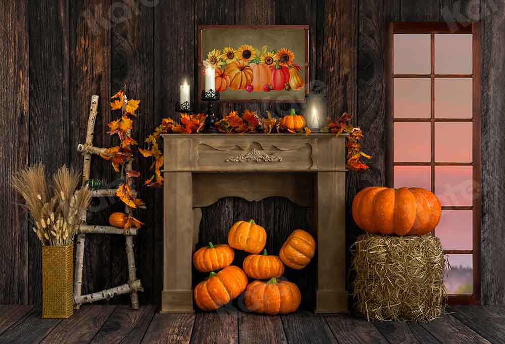 Kate Autumn Pumpkin Backdrop Wood Grain Designed by Emetselch