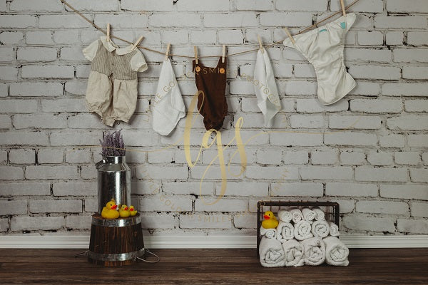 Kate Children Baby Shower Retro White Brick Wall Backdrop for Photography Designed by Little Golden Smiles Photography