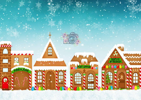 Kate Christmas Snowy Gingerbread Town Children Backdrop Designed By Leann West
