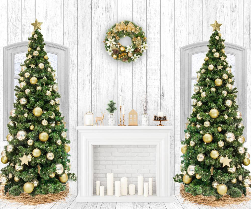 Kate Christmas Fireplace White Wood Backdrop for Photography