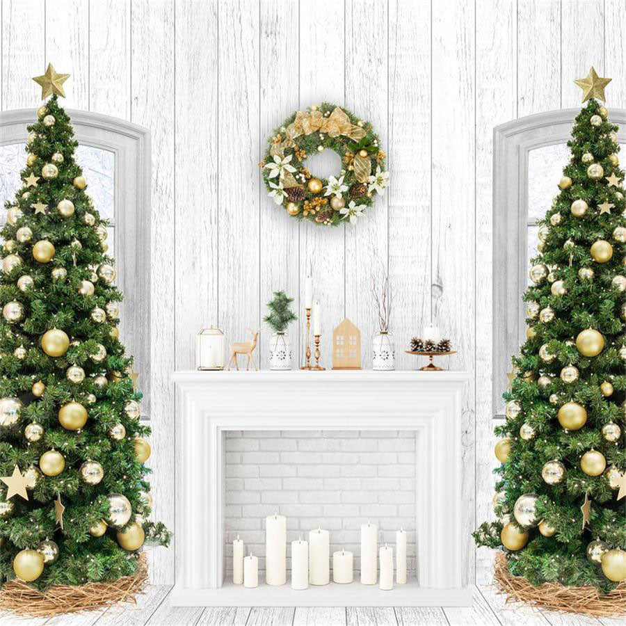 Kate Christmas Fireplace White Wood Backdrop for Photography