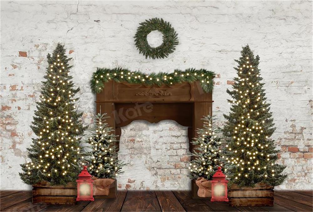 Kate Christmas Fireplace Wreath Backdrop for Photography
