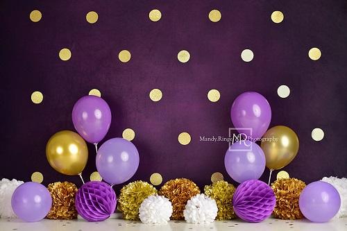 Kate Purple and Gold Polka Dot Birthday Backdrop Designed by Mandy Ringe Photography