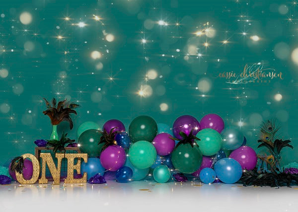 Glitter Light spots Pine Green Backdrop with Balloons