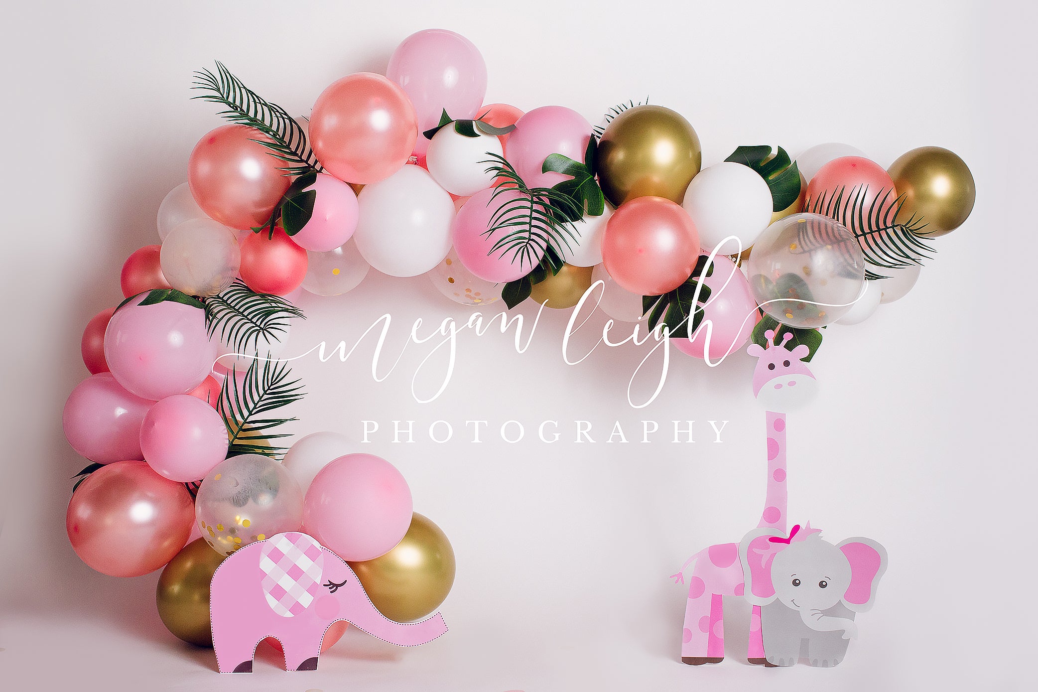 Kate Pink Safari Balloons Birthday Backdrop Designed by Megan Leigh Photography