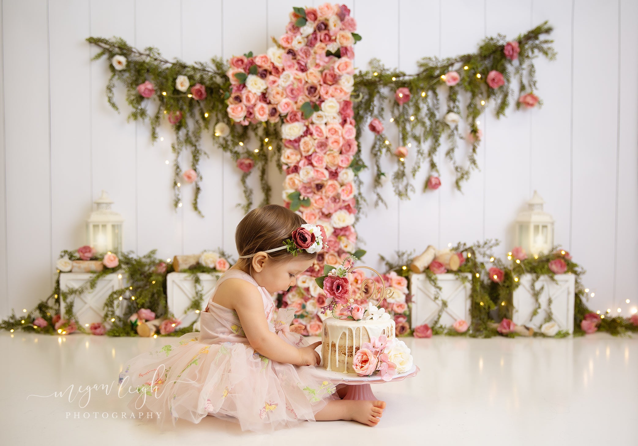 Kate Spring Flower 1st Birthday Backdrop Designed by Megan Leigh Photography