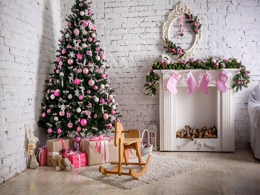 Katebackdrop£ºKate Christmas Tree White Brick Wall Indoor Backdrop Photography
